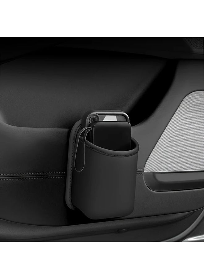White 1pc Car Door Organizer Universal Fit Stable Non Slip PU Leather Storage Holds Phone Tissues - Image 4