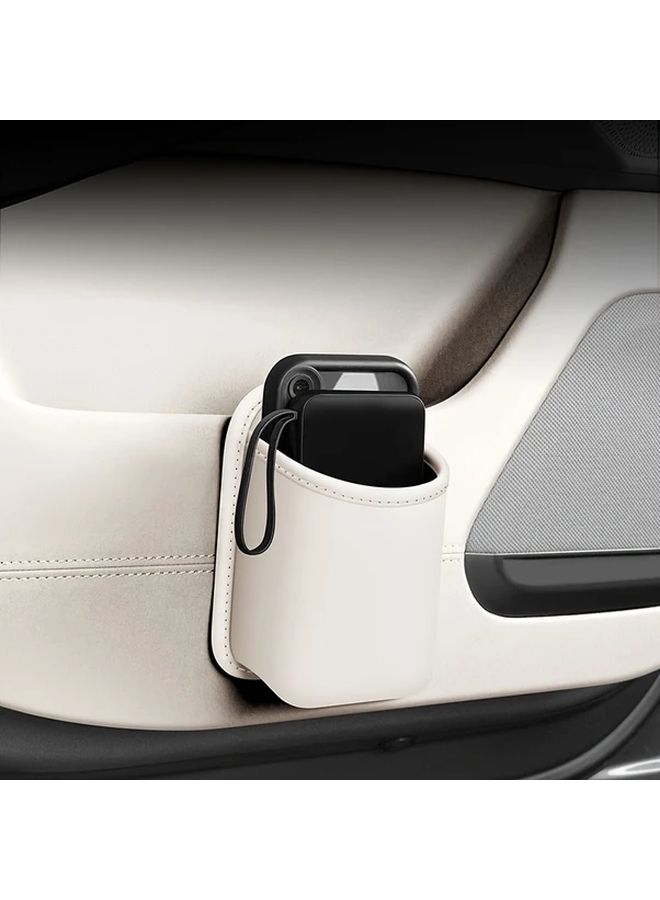 White 1pc Car Door Organizer Universal Fit Stable Non Slip PU Leather Storage Holds Phone Tissues - Image 5