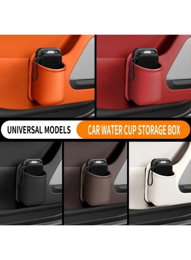 White 1pc Car Door Organizer Universal Fit Stable Non Slip PU Leather Storage Holds Phone Tissues - Image 2