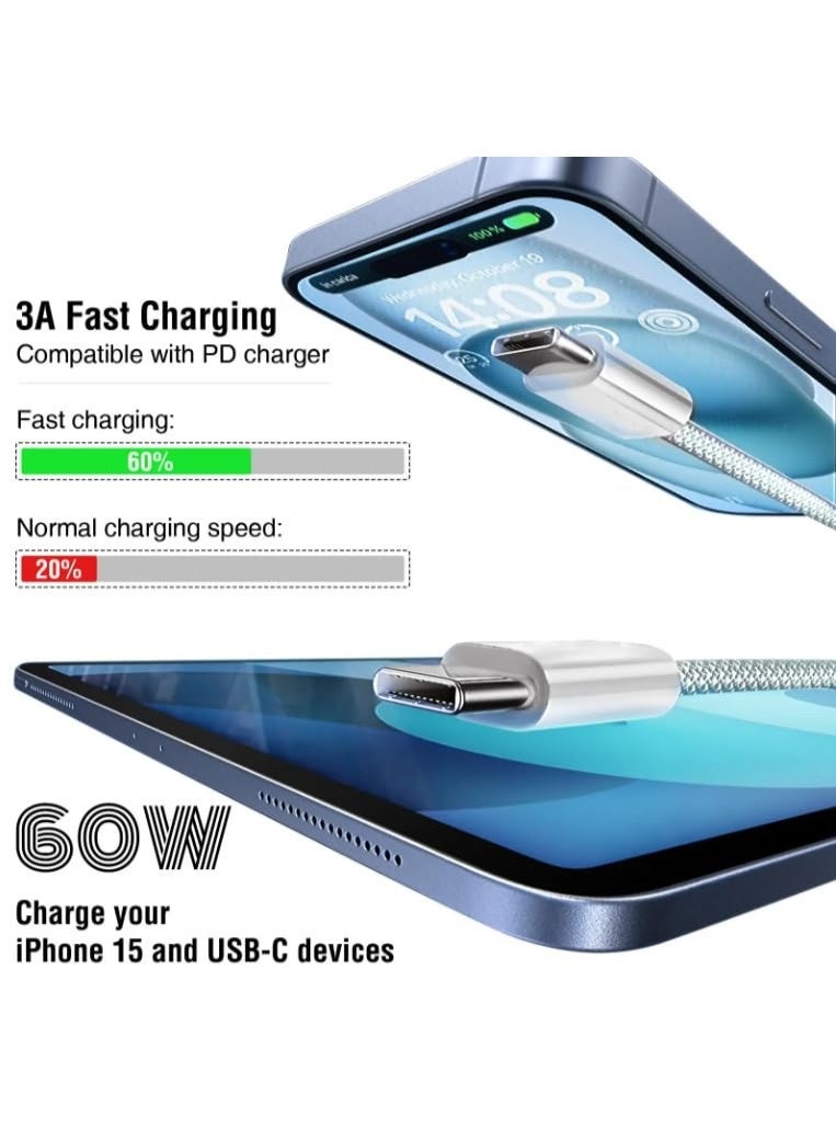كابل شحن سريع USB-C إلى USB-C بقوة 60 واط، كابل بيانات Type-C PD متوافق مع آيفون 15 وسامسونج وماك بوك وآيباد - Image 3