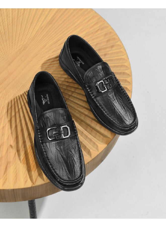 Septwolves Top Grain Leather】 Autumn 2025 New Men's Driving Shoes With Exquisite Buckle Detail, Textured Finish For Business Casual Wear - Image 1