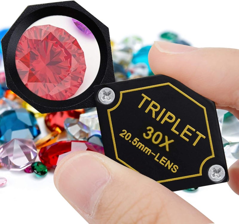 DANOPLUS 30x Magnification Jeweller's Magnifying Glass Achromatic Triplet Lens 20.5 mm Optical Glass Hexagonal Design Black Jewel Jewellery Bag Magnifying Glass Tool - Image 2