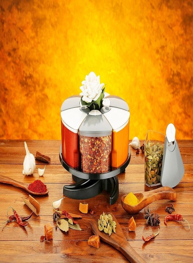 Darkpyro 360° Spice Rack Set of 18 Pieces 3 Layer Spice Set | Masala Box | Masala Container | 300 ml Plastic Grocery Container | Grey - White Combination, Tiered Shelf - Image 2