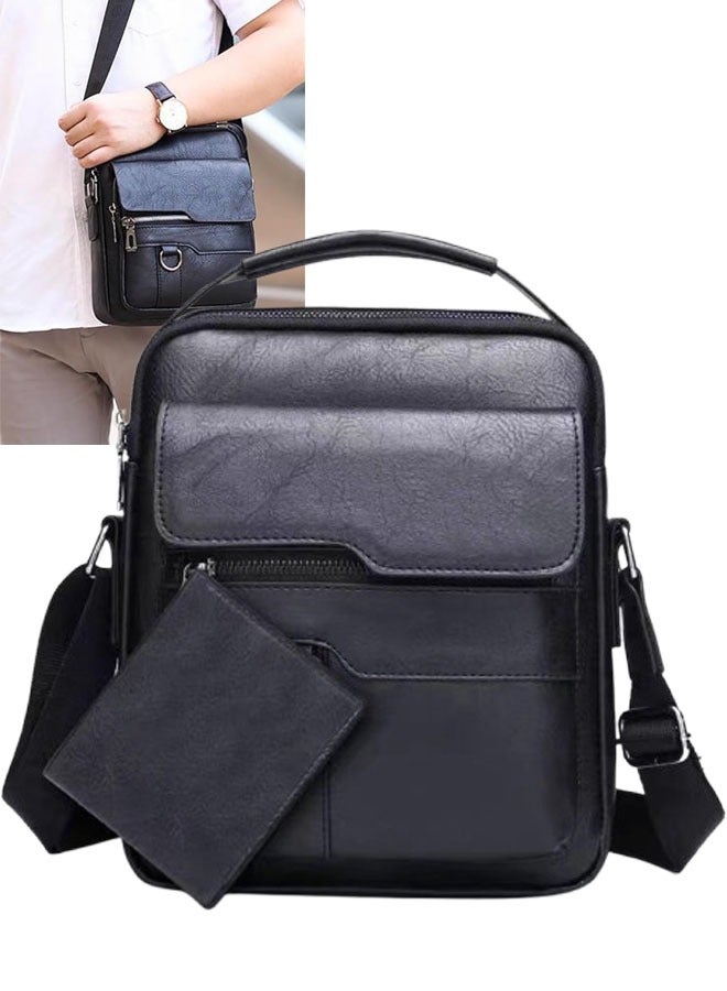 TAPIT Sling Bag for Men Crossbody Small Shoulder backpack with Purse for Business and Traveling Made of PU Leather Waterproof Large Capability (Black) - Image 1
