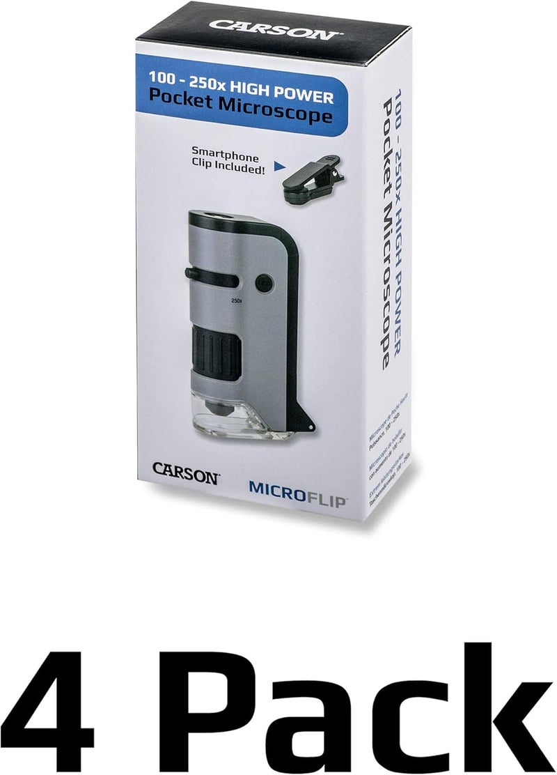 Carson MicroFlip 100x-250x LED and UV Lighted Pocket Microscope with Flip Down Slide Base and Adapter with CarsonCam Phone App - Set of 4 (MP-250MU) - Image 3
