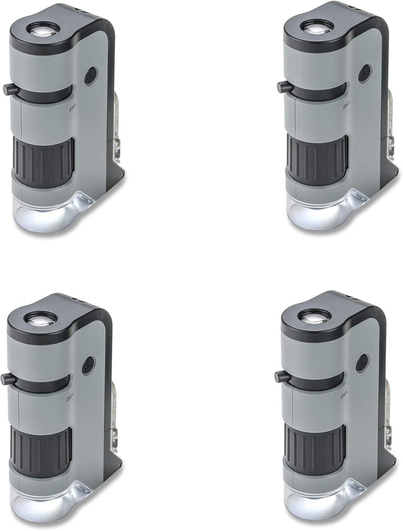 Carson MicroFlip 100x-250x LED and UV Lighted Pocket Microscope with Flip Down Slide Base and Adapter with CarsonCam Phone App - Set of 4 (MP-250MU) - Image 1