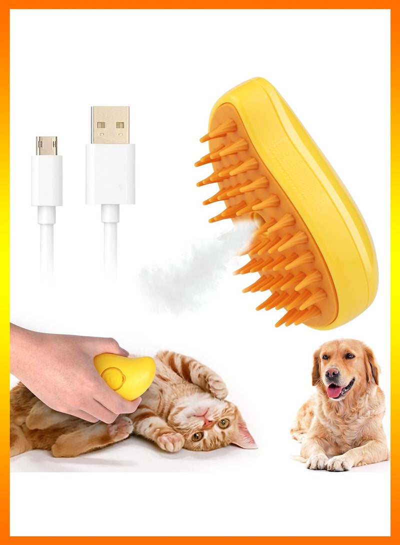 Steamy Cat Brush - 3 In1 Cat Steamy Brush, Self Cleaning Steam Cat Brush, Cat Steamer Brush for Massage, Cat Hair Brush for Removing Tangled and Loosse Hair, Eliminate Flying Hair (yellow) - Image 1