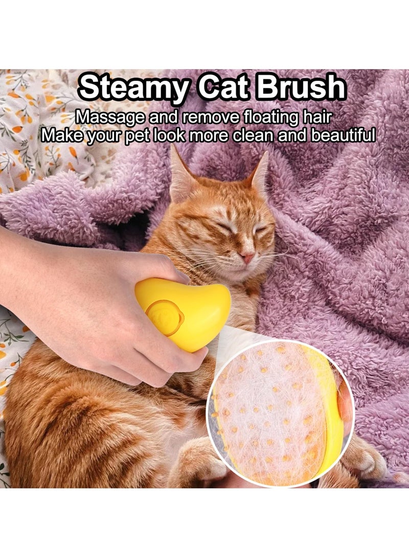 Steamy Cat Brush - 3 In1 Cat Steamy Brush, Self Cleaning Steam Cat Brush, Cat Steamer Brush for Massage, Cat Hair Brush for Removing Tangled and Loosse Hair, Eliminate Flying Hair (yellow) - Image 3