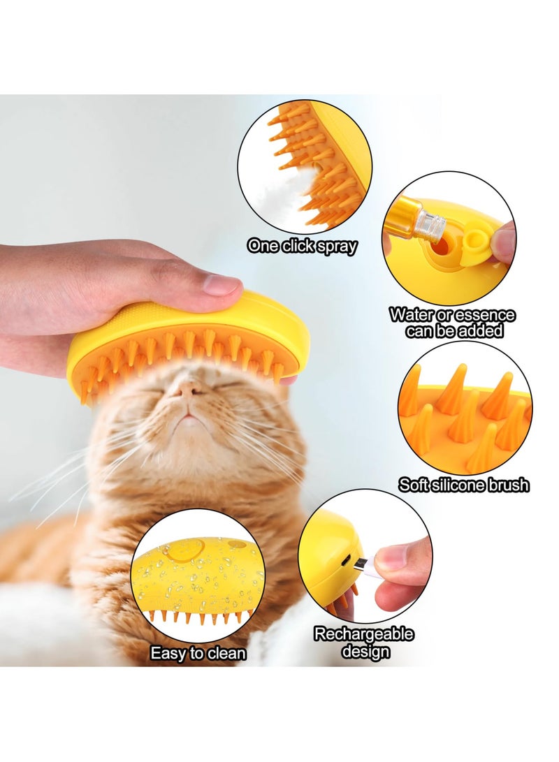 Steamy Cat Brush - 3 In1 Cat Steamy Brush, Self Cleaning Steam Cat Brush, Cat Steamer Brush for Massage, Cat Hair Brush for Removing Tangled and Loosse Hair, Eliminate Flying Hair (yellow) - Image 4