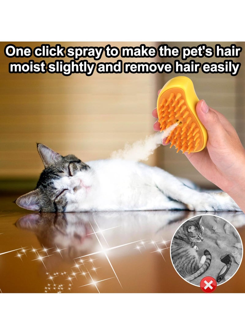 Steamy Cat Brush - 3 In1 Cat Steamy Brush, Self Cleaning Steam Cat Brush, Cat Steamer Brush for Massage, Cat Hair Brush for Removing Tangled and Loosse Hair, Eliminate Flying Hair (yellow) - Image 2