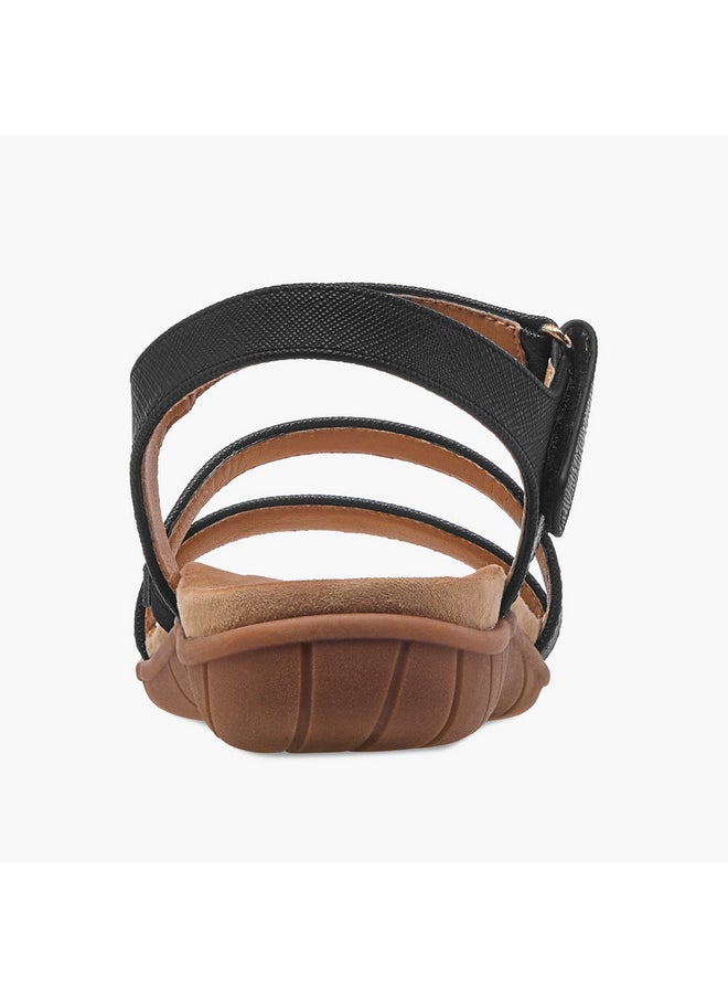 Flora Bella By Shoexpress Women's Textured Strap Sandals with Hook and Loop Closure  - Image 5