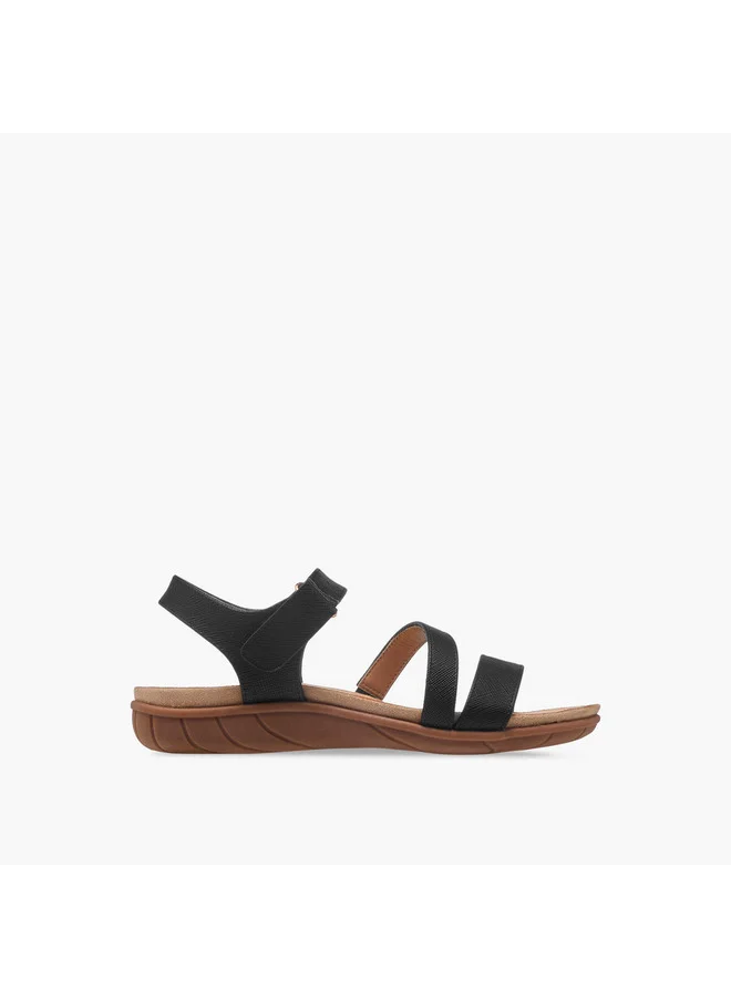 Flora Bella By Shoexpress Women's Textured Strap Sandals with Hook and Loop Closure