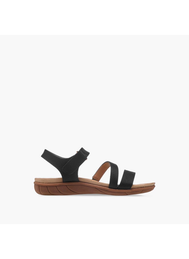 Flora Bella By Shoexpress Women's Textured Strap Sandals with Hook and Loop Closure  - Image 3