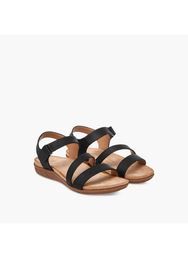 Flora Bella By Shoexpress Women's Textured Strap Sandals with Hook and Loop Closure  - Image 1