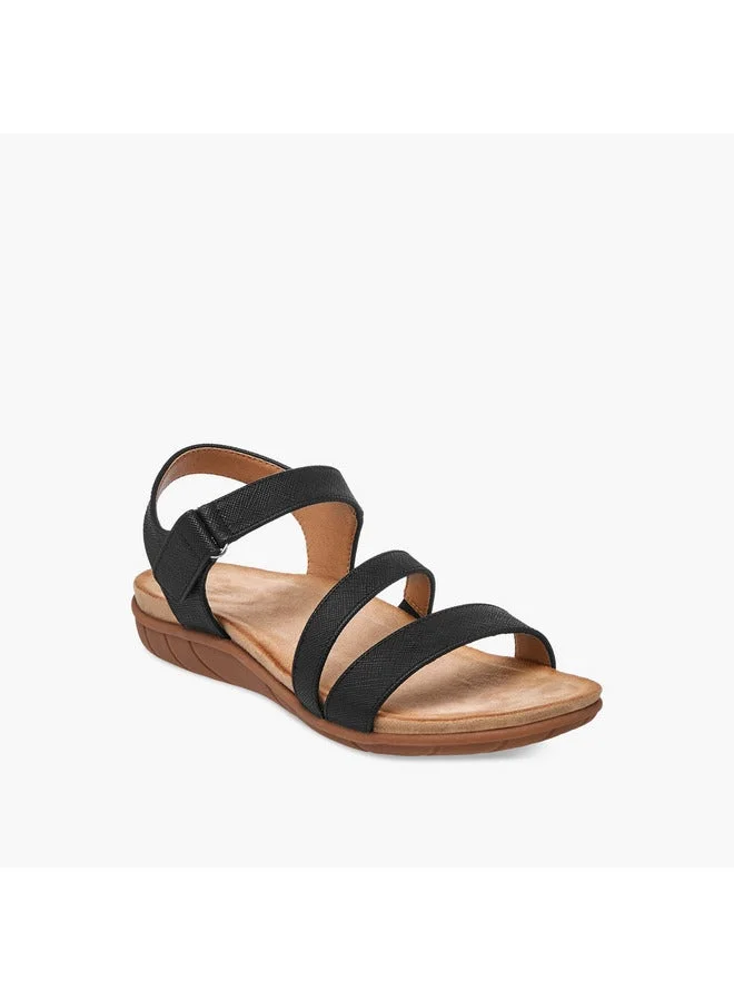 Flora Bella By Shoexpress Women's Textured Strap Sandals with Hook and Loop Closure