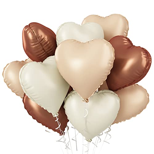 Biapian Brown Apricot Heart Balloons, 10Pcs Coffee Cream Beige Foil Heart Shape Balloons, 18inch Nude Neutral Foil Balloons for Helium Valentines Decorations for Engagement, Brithday, Baby Shower, Wedding - Image 1