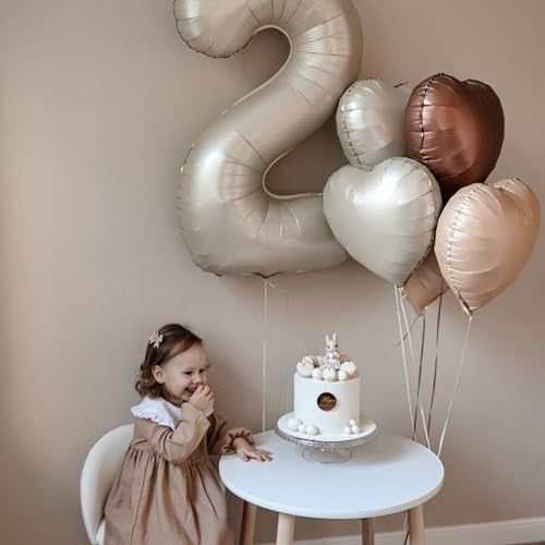 Biapian Brown Apricot Heart Balloons, 10Pcs Coffee Cream Beige Foil Heart Shape Balloons, 18inch Nude Neutral Foil Balloons for Helium Valentines Decorations for Engagement, Brithday, Baby Shower, Wedding - Image 4