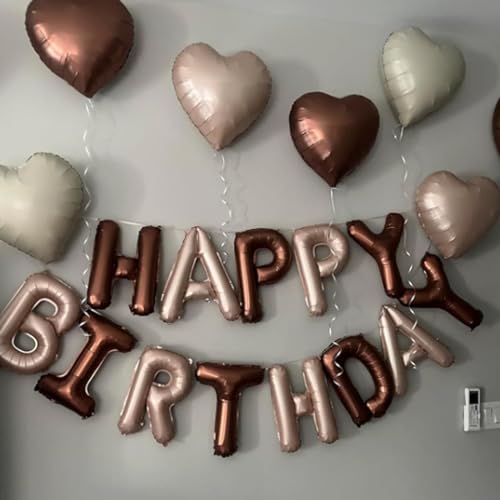 Biapian Brown Apricot Heart Balloons, 10Pcs Coffee Cream Beige Foil Heart Shape Balloons, 18inch Nude Neutral Foil Balloons for Helium Valentines Decorations for Engagement, Brithday, Baby Shower, Wedding - Image 5