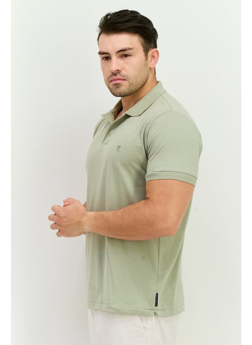 French Connection Men Regular Fit Brand Logo Short Sleeve Polo Shirt, Sage  - Image 2