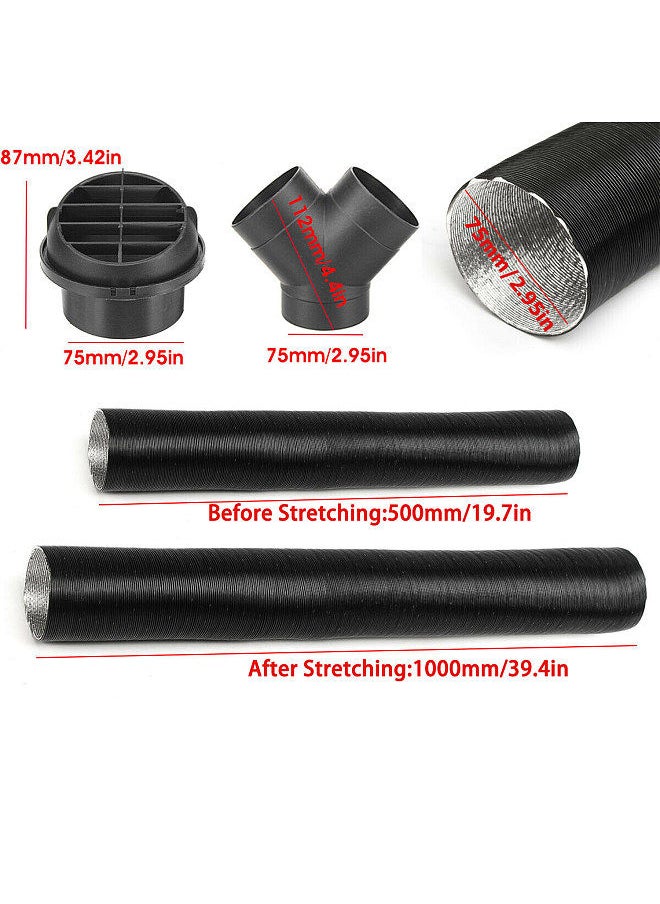 Generic - Compatible with Webasto Diesel Heater 75mm Heater Pipe Ducting Y Branch Warm Air Outlet Vent Kit - Image 1