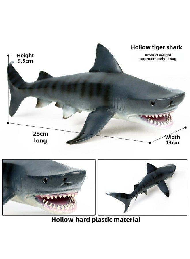 نموذج لعبة محاكاة الحيوانات البحرية للأطفال، زخارف بلاستيكية، سمك القرش المطرقة، سمك القرش النمر، القرش الأبيض الكبير، سمك القرش ميغالودون - اللون: نموذج سمك القرش النمر المجوف حوالي 0.18 كجم - Image 1