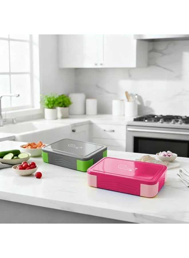4h Essentials Premium Leak Proof Bento Lunch Box with 6 Compartments – BPA Free, Microwave Safe lunch box for Adults & Kids daily use for School, Office and Travel (Pink Rose) - Image 4