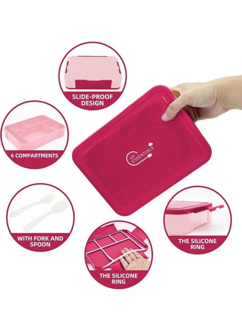4h Essentials Premium Leak Proof Bento Lunch Box with 6 Compartments – BPA Free, Microwave Safe lunch box for Adults & Kids daily use for School, Office and Travel (Pink Rose) - Image 5