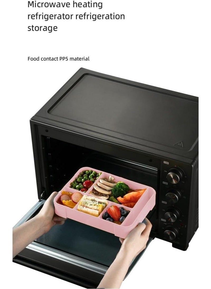 4h Essentials Premium Leak Proof Bento Lunch Box with 6 Compartments – BPA Free, Microwave Safe lunch box for Adults & Kids daily use for School, Office and Travel (Pink Rose) - Image 3