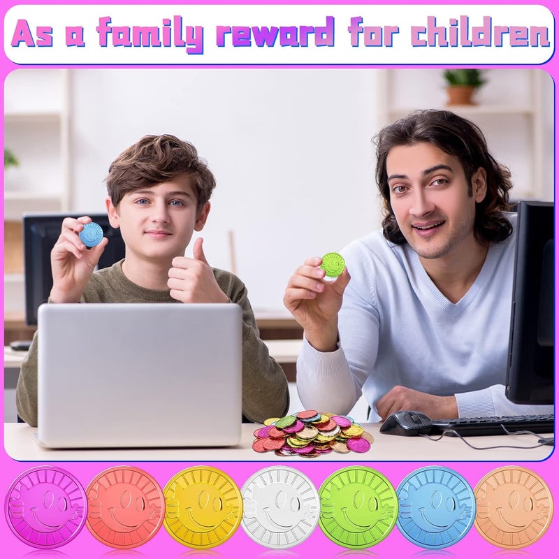 Leitee 400 Pcs Caught Being Good Tokens Good Behavior Bulk Incentive Coins Reward Coins Kid Smile Face Colored Plastic Token with Clear Box for Student Reward Classmate Prizes School Teacher Props - Image 4