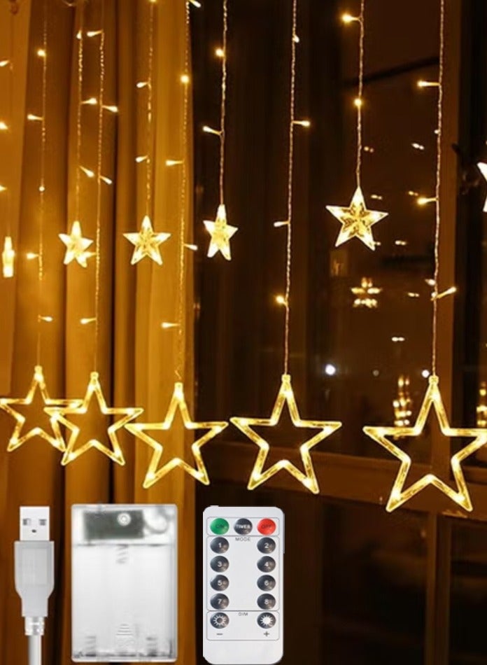 3.5 M Curtain USB Light Remote Control Led Fairy Light String, 8 Flashing Modes Waterproof Decorative Light Suitable For Garden, Christmas, Wedding, Party, Bedroom Decoration (Yellow) - Image 1