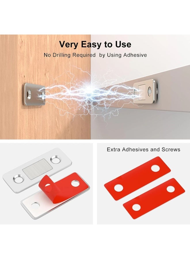 مجموعة مكونة من 10 قطع من ممسكات الأبواب المغناطيسية فائقة النحافة، مزودة بلصق ذاتي قوي للخزائن، والمكاتب، والأدراج، وأبواب الخزانة المنزلقة، باللون الفضي، تصميم مخفي بدون حفر - Image 2