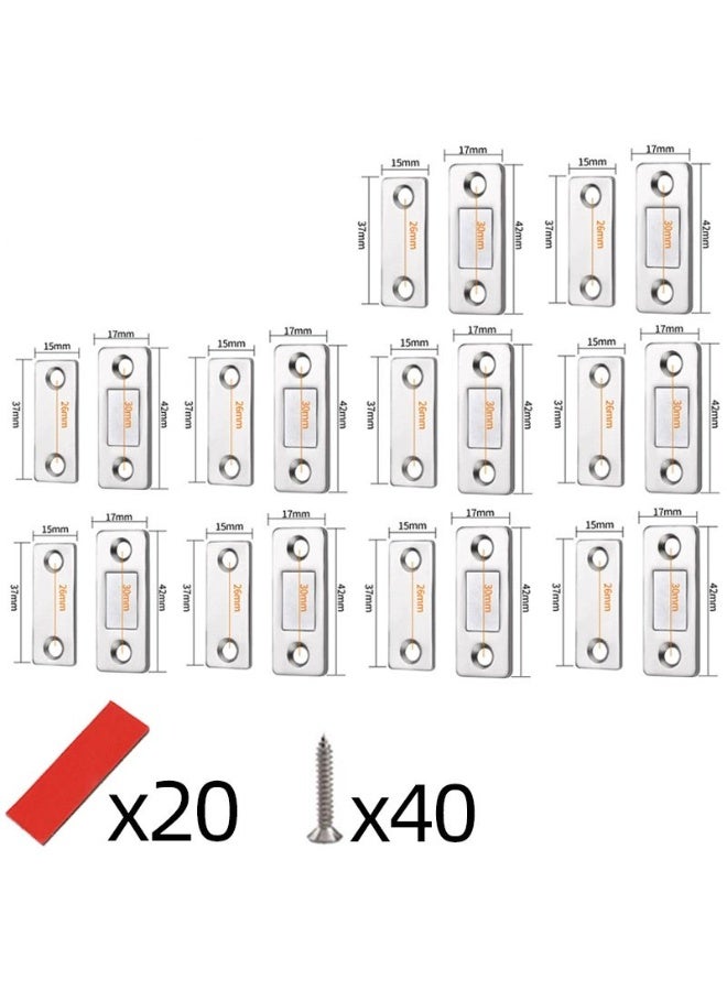 مجموعة مكونة من 10 قطع من ممسكات الأبواب المغناطيسية فائقة النحافة، مزودة بلصق ذاتي قوي للخزائن، والمكاتب، والأدراج، وأبواب الخزانة المنزلقة، باللون الفضي، تصميم مخفي بدون حفر - Image 1