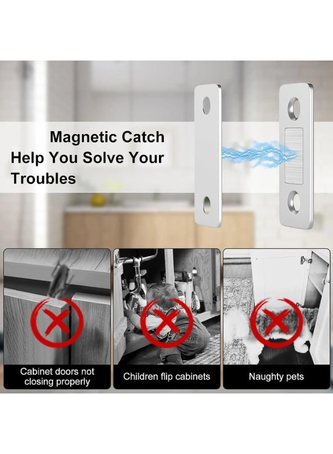 مجموعة مكونة من 10 قطع من ممسكات الأبواب المغناطيسية فائقة النحافة، مزودة بلصق ذاتي قوي للخزائن، والمكاتب، والأدراج، وأبواب الخزانة المنزلقة، باللون الفضي، تصميم مخفي بدون حفر - Image 5