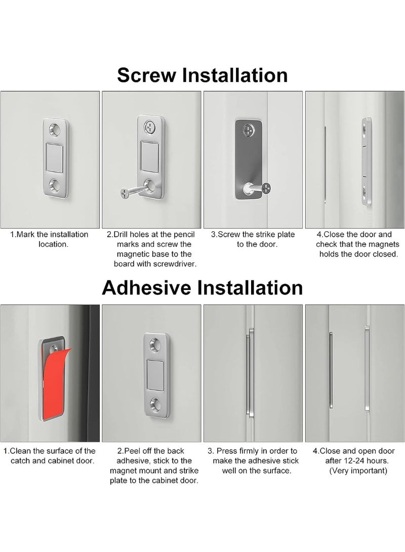 مجموعة مكونة من 10 قطع من ممسكات الأبواب المغناطيسية فائقة النحافة، مزودة بلصق ذاتي قوي للخزائن، والمكاتب، والأدراج، وأبواب الخزانة المنزلقة، باللون الفضي، تصميم مخفي بدون حفر - Image 3