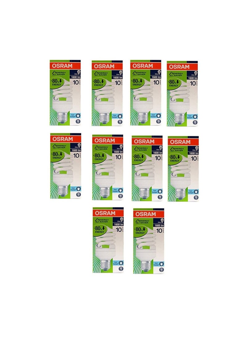 OSRAM DULUXSTAR MINI TWIST 23W Daylight CFL Spiral Bulb – E27 Base, 865 Cool Daylight (Pack of 10) - Image 1