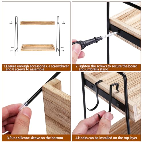 Honlibey 2-Tier Coffee Station Organizer for Countertop, Wooden Coffee Bar Organizer with 2 Cup Hooks, Countertop Storage for Bathroom, Kitchen, Holiday Decorations - Image 4