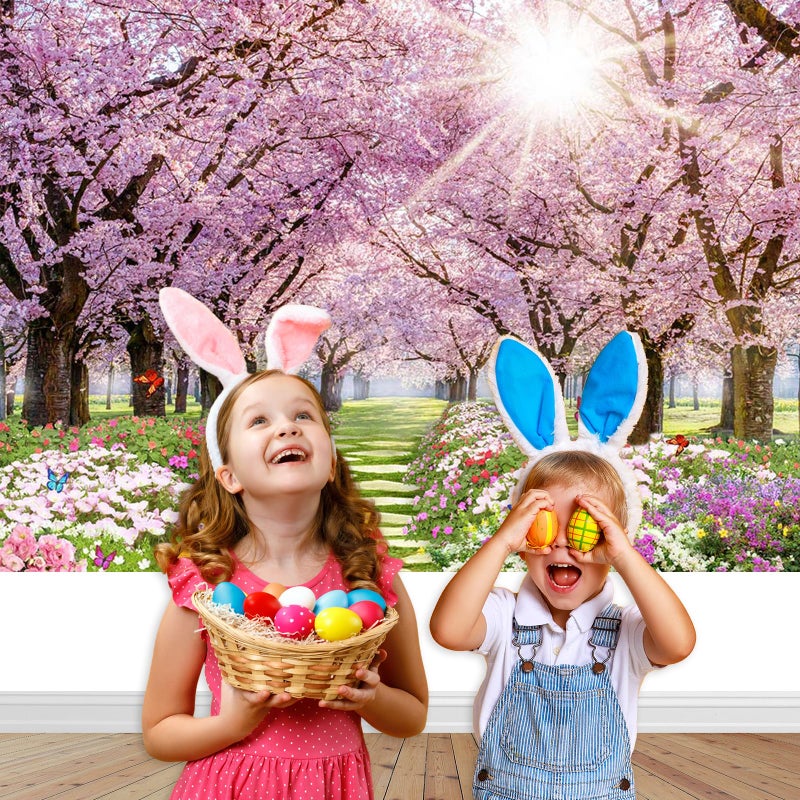 Mocsicka Spring Backdrop 7x5ft Flower Tree Garden Path Landscape Background Cherry Blossom Wedding Baby Shower Birthday Decor Supplies Studio Photography Photo Booth Prop - Image 2
