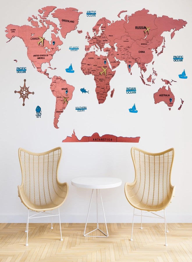 Elk 3D Wooden World Map Wall Decor with Country Names & Capitals | Premium Multilayer Laser Cut Wall Art | Easy DIY Installation | Travel Theme Home Decor for Living Room, Office | Size : 120x69CM - Image 1