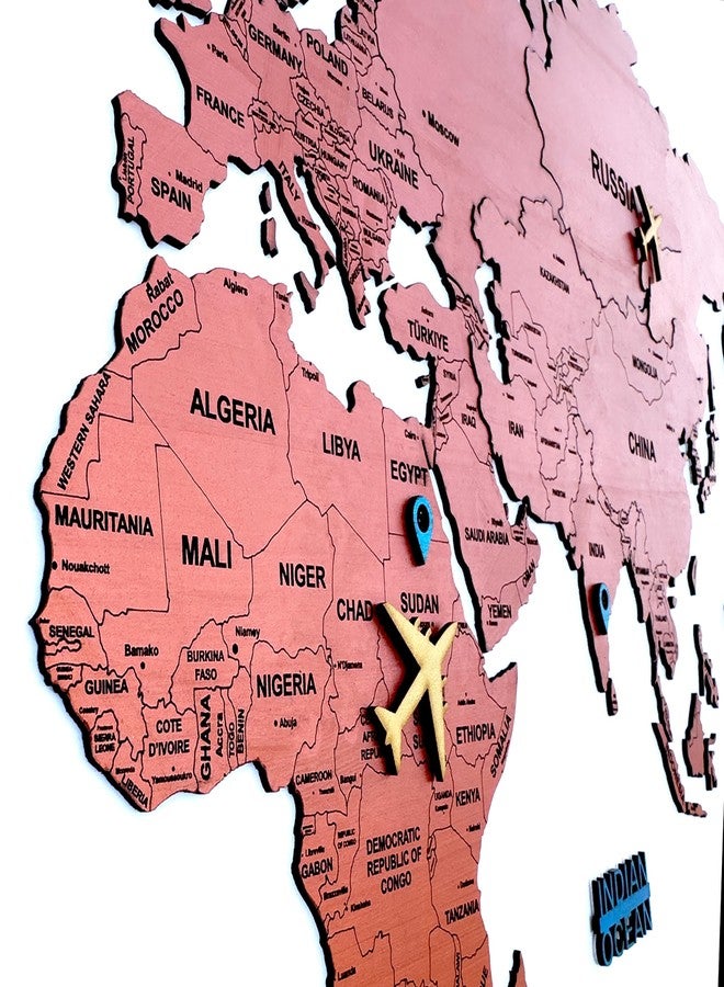 Elk 3D Wooden World Map Wall Decor with Country Names & Capitals | Premium Multilayer Laser Cut Wall Art | Easy DIY Installation | Travel Theme Home Decor for Living Room, Office | Size : 120x69CM - Image 4
