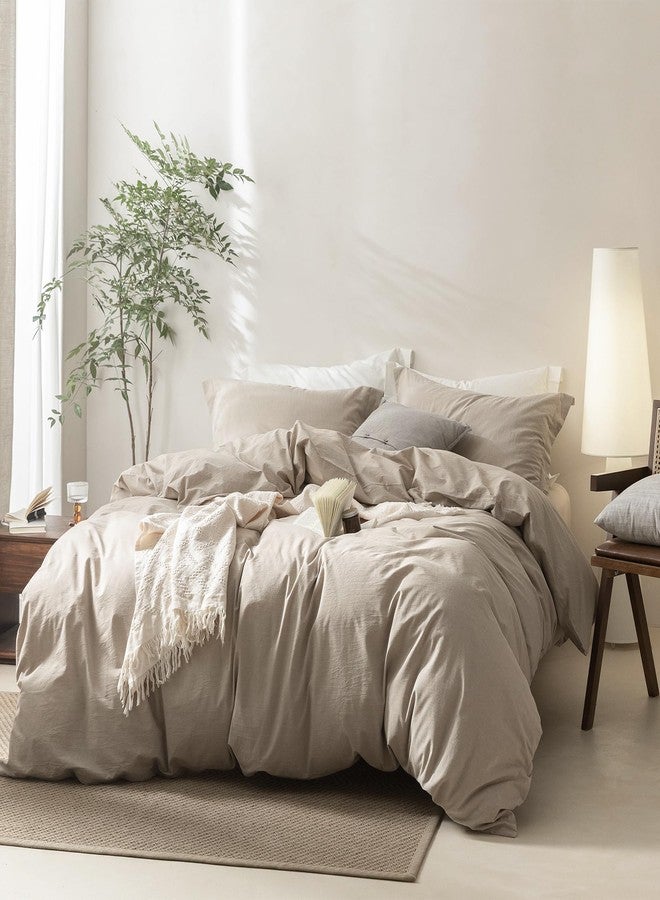 BDEAR Linen Grey Duvet Cover Twin Size 90'' L x 68'' W, 100% Washed Cotton Duvet Cover with Zipper Closure Plus 1 Pillowcase, Oeko TEX Standard Certificated - Image 1