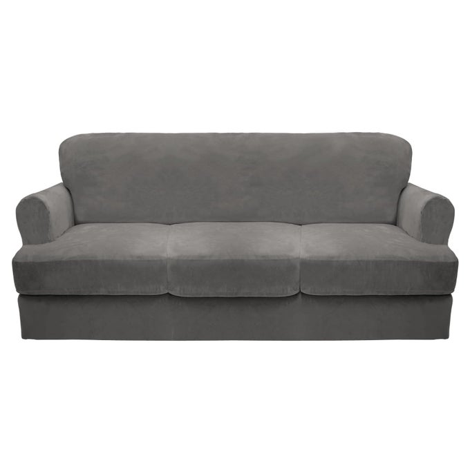 T CUSHION SOFA COVER 4 PIECE SLIPCOVERS SOFT THICK VELVET COUCH COVER FOR LIVING ROOM WASHABLE HIGH STRETCH FURNITURE PROTECTOR WITH 3 CUSHION SLIPCOVER SOFA GREY