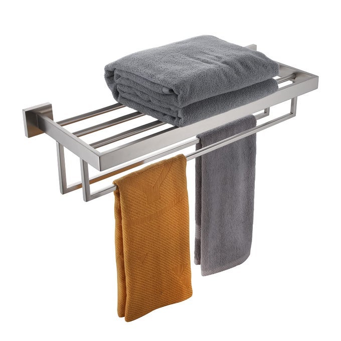 TOWEL RACK 24 BATHROOM TOWEL SHELVES WITH DOUBLE TOWEL BARS SUS304 STAINLESS STEEL WALL MOUNTED BRUSHED NICKEL B6003BR