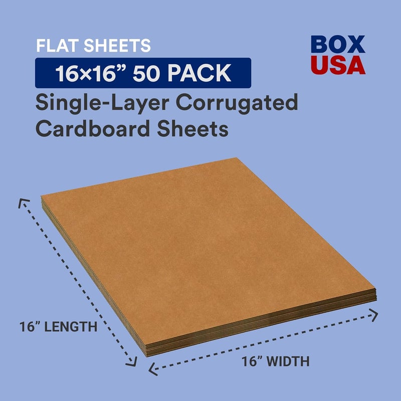 BOX USA أوراق كرتون كبيرة 16"L x 16"W، 50-عبوة | أوراق رقيقة مموجة للشحن، التعبئة، النقل وإمدادات التخزين 16x16 1616 - Image 2