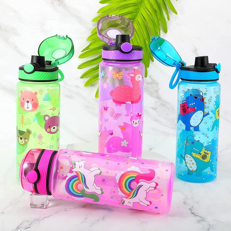 Home Tune 23oz Kids Water Drinking Bottle 2 Pack - BPA Free, Auto Push Button, Chug Lid, Carry Loop Lightweight, Leak-Proof Water Bottle Cute Design For Girls & Boys - Unicorn & Llama - Image 3