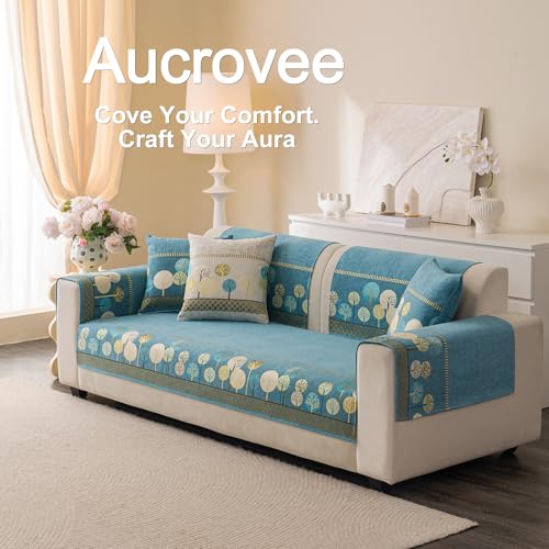 Aucrovee Chenille Boho Jacquard Couch Cover, Washable Sectional Sofa Covers for 3 Cushion Couch Sofa L Sharped Sofa, Non Slip Furniture Protector Slipcover (1 PCS 36"x82" Green) - Image 3
