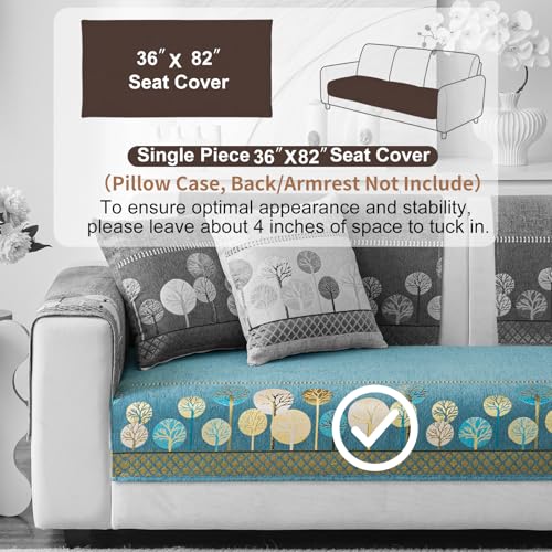 Aucrovee Chenille Boho Jacquard Couch Cover, Washable Sectional Sofa Covers for 3 Cushion Couch Sofa L Sharped Sofa, Non Slip Furniture Protector Slipcover (1 PCS 36"x82" Green) - Image 2