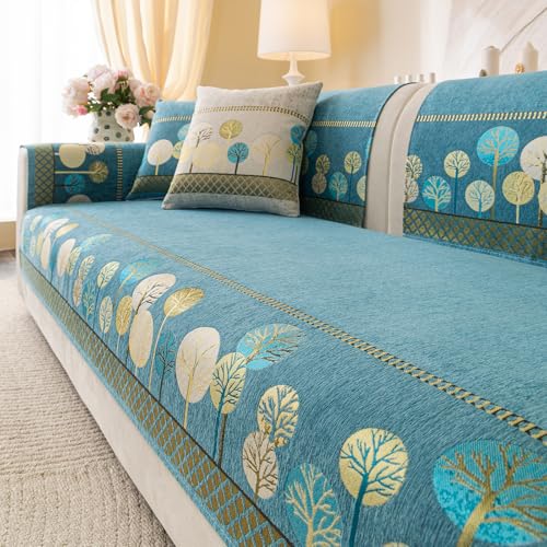 Aucrovee Chenille Boho Jacquard Couch Cover, Washable Sectional Sofa Covers for 3 Cushion Couch Sofa L Sharped Sofa, Non Slip Furniture Protector Slipcover (1 PCS 36"x82" Green) - Image 1