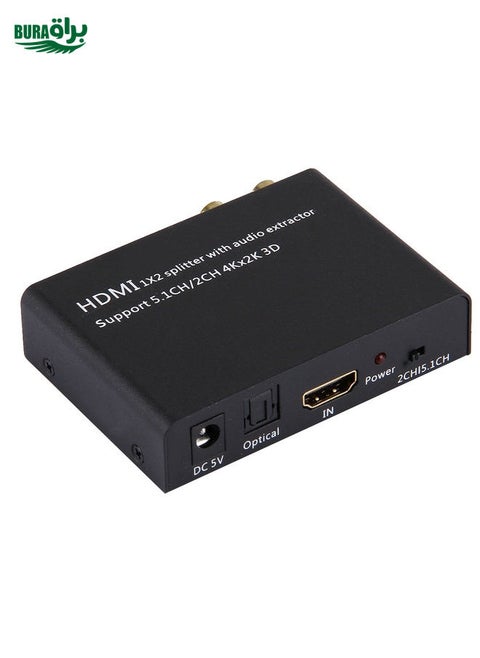 محول HDMI 1x2 مع مُستخلص صوت، يدعم 5.1CH / 2CH، 4Kx2K، 3D