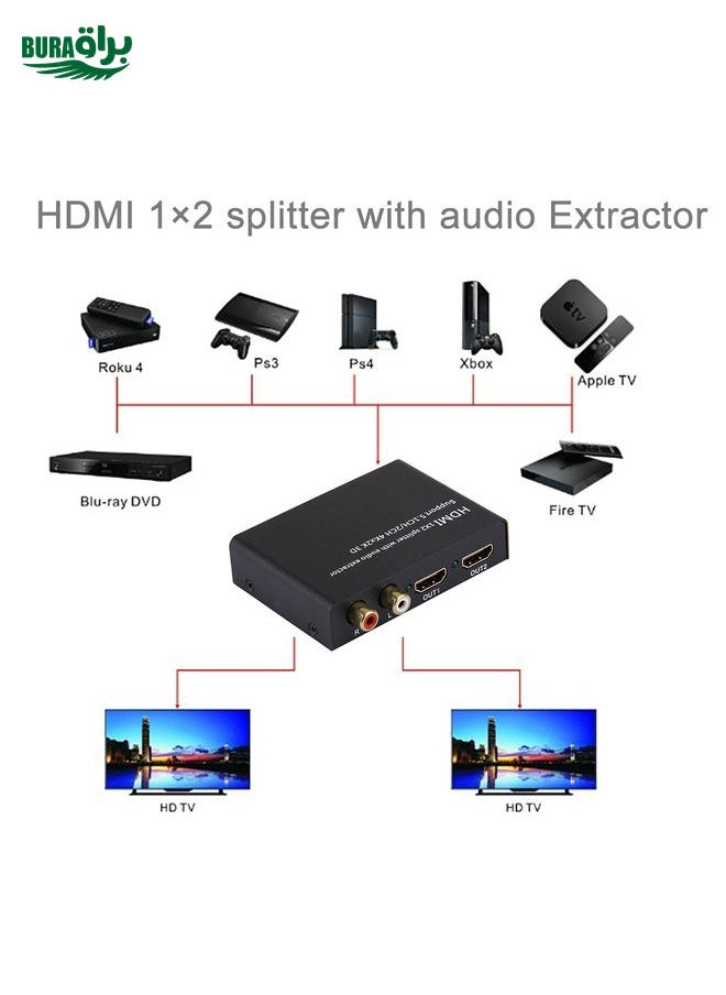 BURAQ - محول HDMI 1x2 مع مُستخلص صوت، يدعم 5.1CH / 2CH، 4Kx2K، 3D - Image 1
