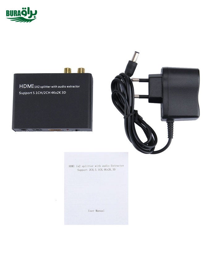 BURAQ - محول HDMI 1x2 مع مُستخلص صوت، يدعم 5.1CH / 2CH، 4Kx2K، 3D - Image 1